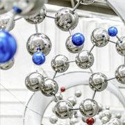 a biochemical molecule sculpture in the Deluca Building on the UW-Madison campus
